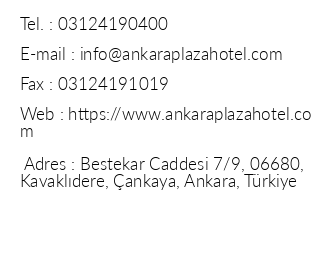 Ankara Plaza Hotel iletiim bilgileri